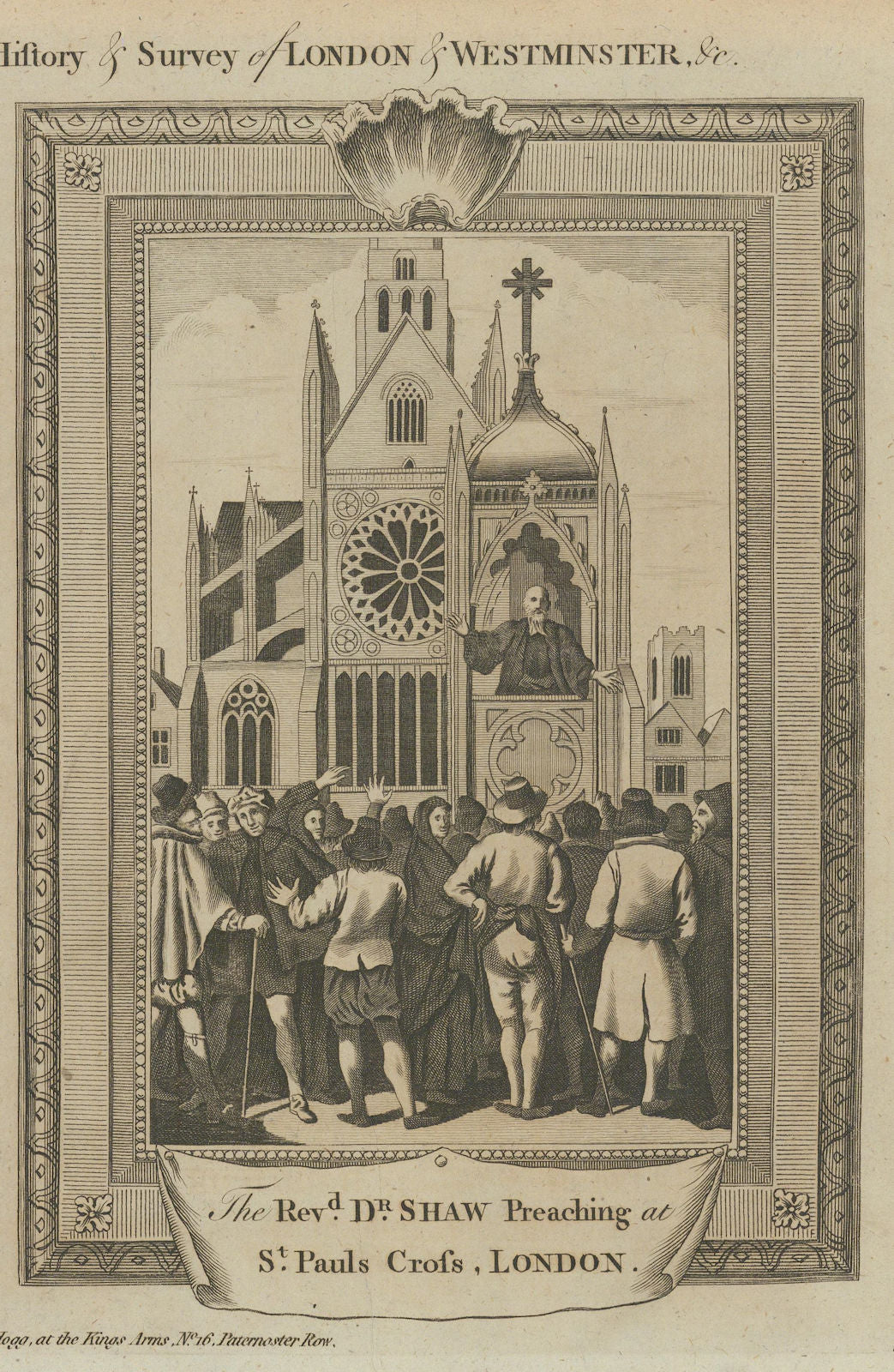Dr Shaw preaching at Saint Paul's Cross. Old St Paul's Cathedral. THORNTON 1784